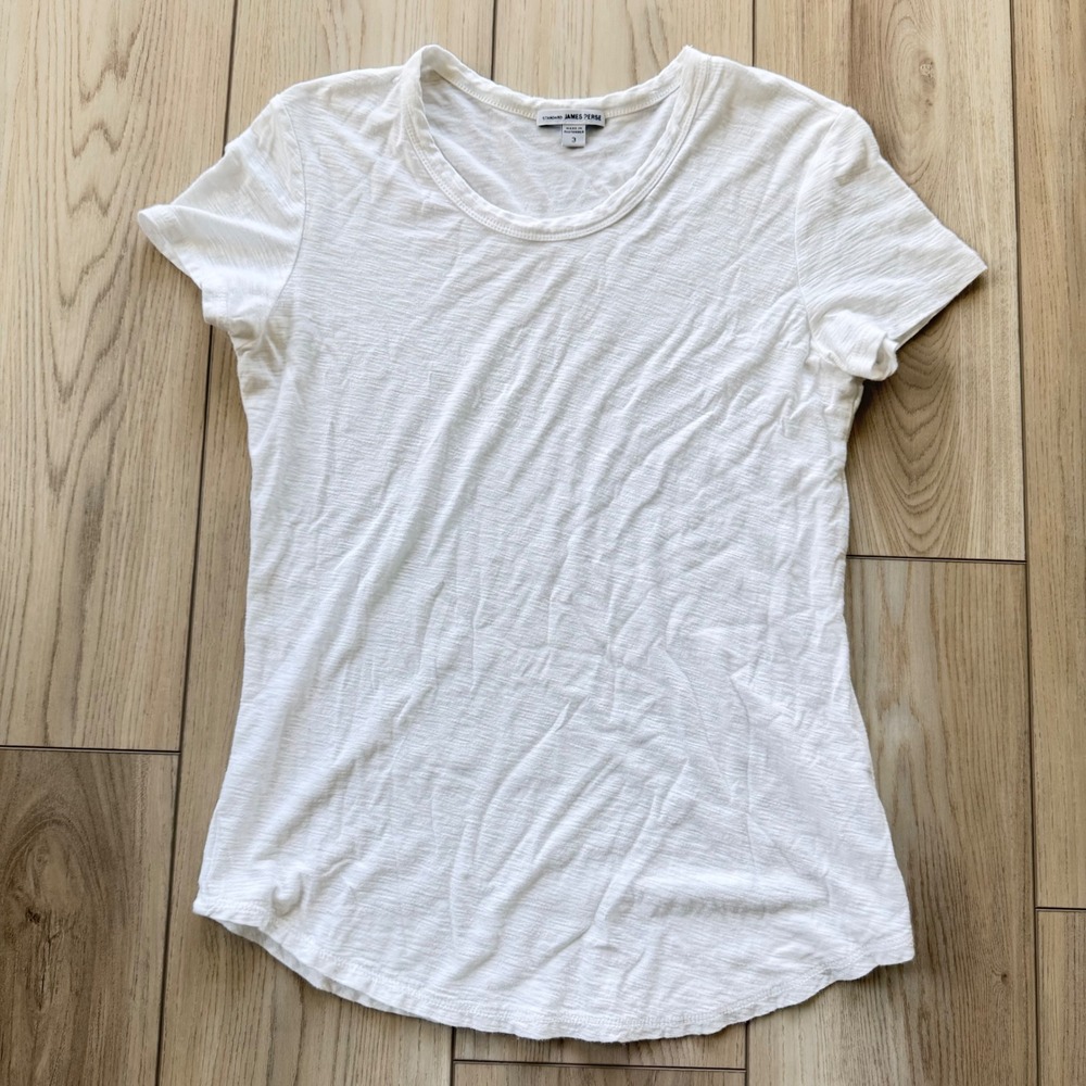James Perse Standard T-Shirt Women Size 3 White Slub Cotton Modal WSVH3037CU